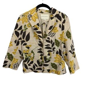 Banana Republic Blazer 100% Linen Jacket Brown Green Yellow Floral 3/4 Sleeve 2